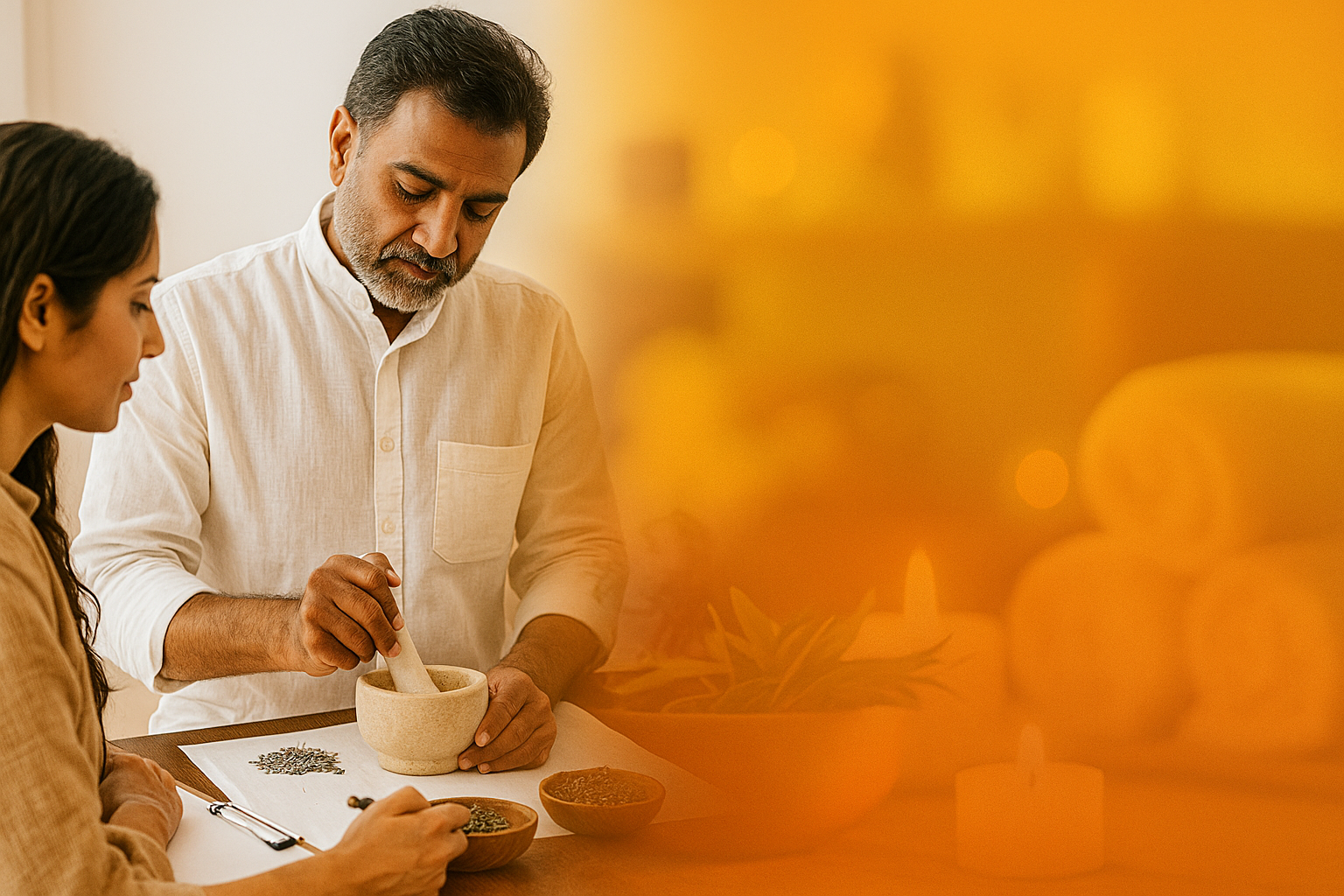 Ayurvedic herbs and candles